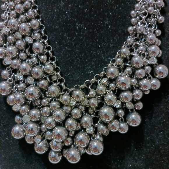 Unique Metal Ball & Rhinestone Statement Necklace- 19" - Picture 2 of 6